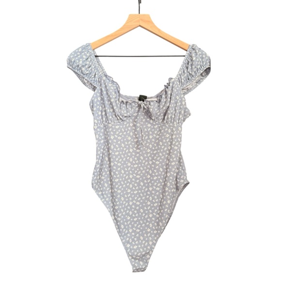 Floral Blue Sleeveless Bodysuit - Picture 1 of 7